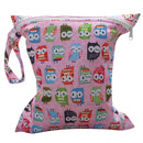 Baby Infants Wet Diaper Nappy Storage Waterproof Zippered Reusable Tote Style Bag Owl Print Handbag Pink