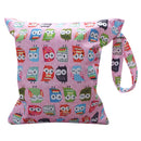 Baby Infants Wet Diaper Nappy Storage Waterproof Zippered Reusable Tote Style Bag Owl Print Handbag Pink