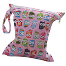 Baby Infants Wet Diaper Nappy Storage Waterproof Zippered Reusable Tote Style Bag Owl Print Handbag Pink