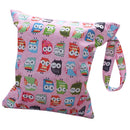 Baby Infants Wet Diaper Nappy Storage Waterproof Zippered Reusable Tote Style Bag Owl Print Handbag Pink