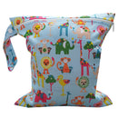 Baby Infants Wet Diaper Nappy Storage Waterproof Zippered Reusable Tote Style Bag Multi Animal Print Handbag Light Blue