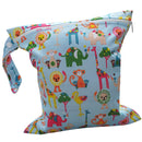Baby Infants Wet Diaper Nappy Storage Waterproof Zippered Reusable Tote Style Bag Multi Animal Print Handbag Light Blue