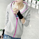Women Girls Ladies Fashionable Zipper Design Cape Hooded Coat Gray