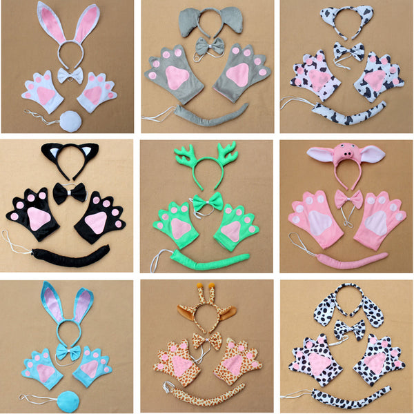 1 Set of Giraffe Print Design Cosplay Christmas Halloween Costume Outfit Headband Gloves BowTie Tail for Kids Children Party Props Fun