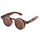 Pair Of Plastic Men Women Fashionable Steampunk Goggles Goth Retro Flip Up Round Sunglasses Cosplay Prop Party Supplies Leopard Color 135mm