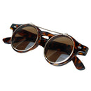 Pair Of Plastic Men Women Fashionable Steampunk Goggles Goth Retro Flip Up Round Sunglasses Cosplay Prop Party Supplies Leopard Color 135mm