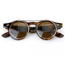 Pair Of Plastic Men Women Fashionable Steampunk Goggles Goth Retro Flip Up Round Sunglasses Cosplay Prop Party Supplies Leopard Color 135mm
