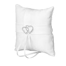 Satin Pocket Ring Pillow Double Heart Cushion Wedding Party Anniversary Supplies White