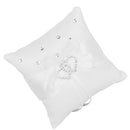 Satin Pocket Ring Pillow Double Heart Crystal Rhinestone Cushion Wedding Party Anniversary Supplies White