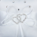Satin Pocket Ring Pillow Double Heart Crystal Rhinestone Cushion Wedding Party Anniversary Supplies White