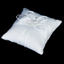 Satin Pocket Ring Pillow Double Heart Crystal Rhinestone Cushion Wedding Party Anniversary Supplies White