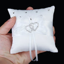 Satin Pocket Ring Pillow Double Heart Crystal Rhinestone Cushion Wedding Party Anniversary Supplies White