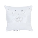 Satin Pocket Ring Pillow Double Heart Crystal Rhinestone Cushion Wedding Party Anniversary Supplies White
