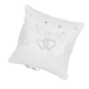 Satin Pocket Ring Pillow Double Heart Crystal Rhinestone Cushion Wedding Party Anniversary Supplies White