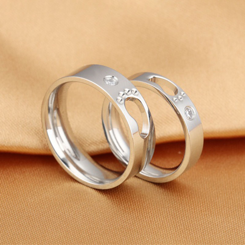 Couple Stainless Steel Rings Hollow Footprints Engrave Name Promise Bands Jewelry
