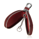 Key Case Genuine Leather Car Smart Key Chain Holder Metal Hook and Keyring Zipper Bag
