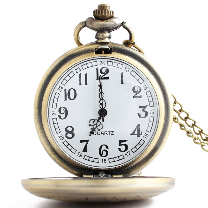 DEFFRUN Retro Bronze Romantic Style Simple Dial Chain Quartz Pocket Watch