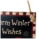 Warm Winter Wishes Snowman Hanging Board Wooden Rectangle Hanging Wall Sign V3A7