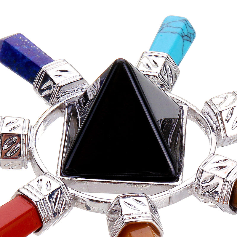 Crystal Pyramid Energy Generator Gemstone 7 Chakra Prism Point Healing Balancing Decorations