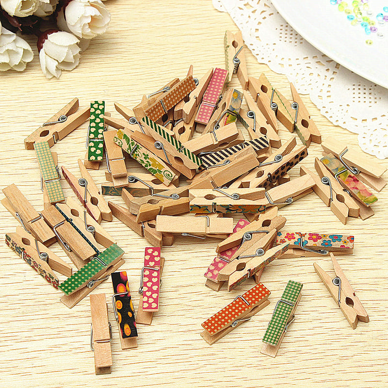 50 Pcs Cute Painted Wooden Mini Craft Pegs Cloth Photo Picture Hanging Spring Clips Clothespin