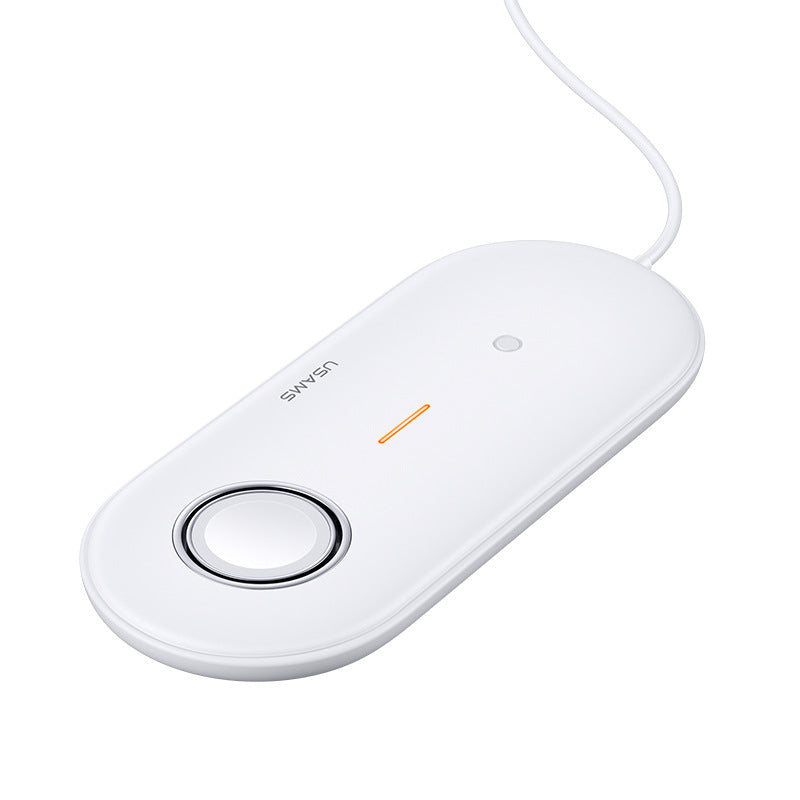 USAMS US-CD119 Double Coils 10W Qi Wireless Charger Phone Charger Earphone Charger Watch Charger for Qi-enabled Smart Phones Apple AirPods Pro Apple Watch Series 1 2 3 4 5