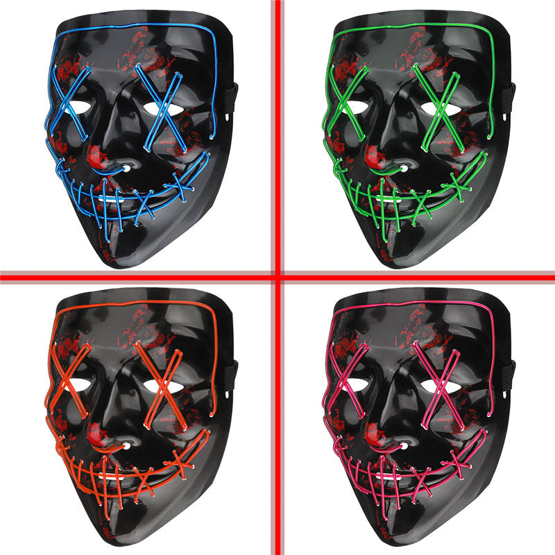 Halloween 4-Modes LED Light El Wire Mask Up Funny Mask The Purge Election Year Great Cosplay Mask
