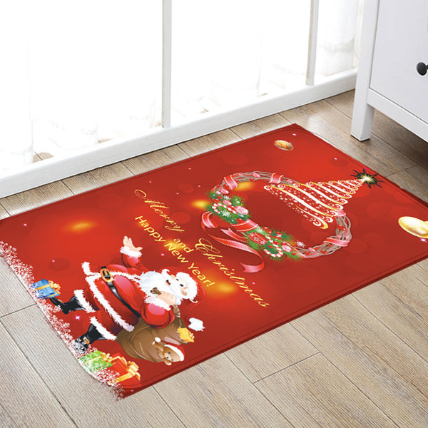 3D Christmas Santa Claus Anti-slip Kitchen Room Floor Mat Flannel Carpet Rug
