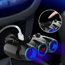 Universal Digital Display Car Charger Dual Socket Splitter USB Charging 3 Way Cig arette Lighter 12/24V