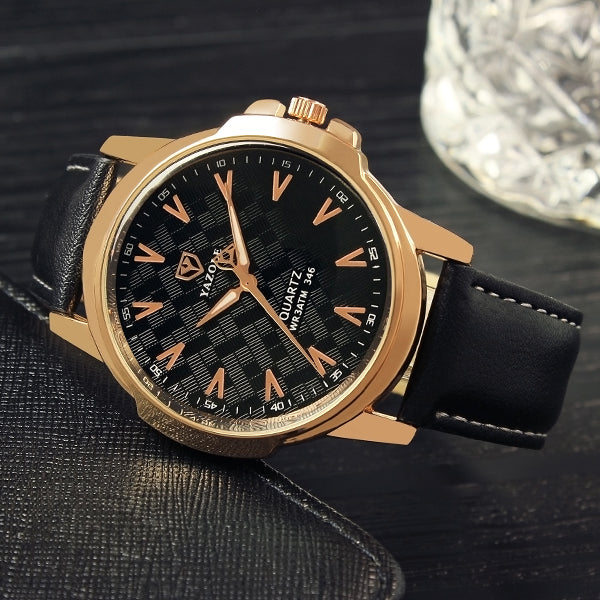 YAZOLE 346 Fashion Men Quartz Watch Casual Leather Strap Watch