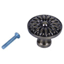 Flower Print Copper Tone Round Metallic Cabinet Door Drawer Pull Knob D3K1