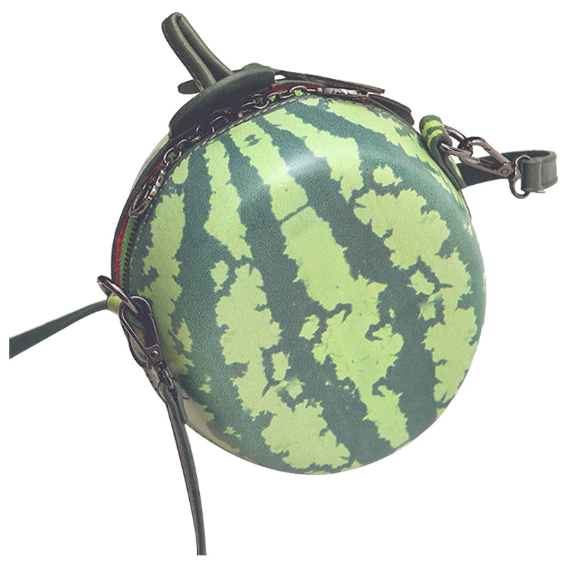 Fruit Green Watermelon Print Round Bag Shoulder Cross Body Cosmetic Makeup  P1I7