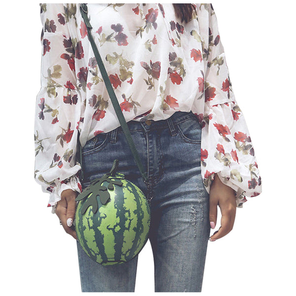 Fruit Green Watermelon Print Round Bag Shoulder Cross Body Cosmetic Makeup  P1I7