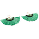 Women Ethnic Bohemian Embroidery Tassel Drop Dangle Earrings Eardrop Green T8L5