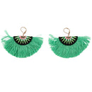 Women Ethnic Bohemian Embroidery Tassel Drop Dangle Earrings Eardrop Green T8L5