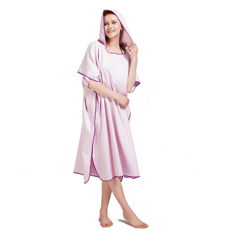 KCASA Adult Wearable Bathrobe Beach Towel Quick Drying Hooded Changing Robe Sunscreen Cloak Bath Towel Poncho Microfiber Surf Swimsuit Cloak