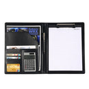 Model C Business Office Information Holder With 12-bit Calculator And Notebook Board Clip A4 Leather Manager Clip Folder Black
