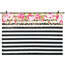 7x5ft photography backdrops Black and white stripe watercolor pink flower b K8O1