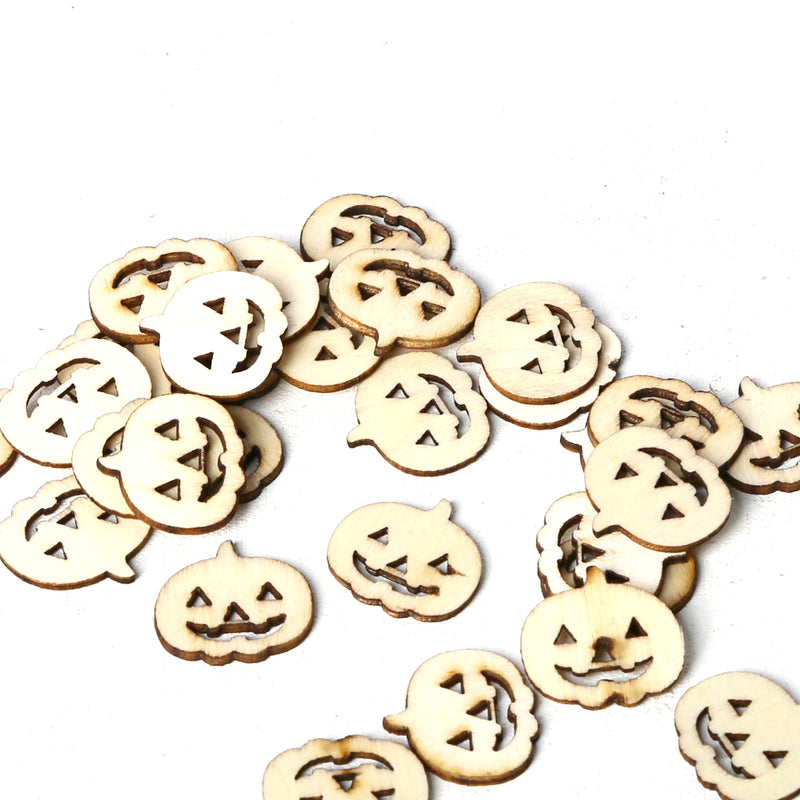 Loskii JM01543 150PCS Blank Wood Halloween Party Owl Skull Bat Pumpkin Cat Spider Halloween Decorations