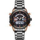 STRYVE S8020 LCD 5ATM Waterproof Week Display Full Steel Fashion Men Dual Display Digital Watch