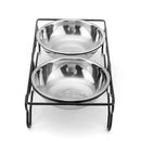Stainless Steel Double Pet Bowls Dish Dog Cat Stand Feeder Food Water Bowl Feeding Dish