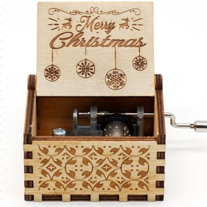 Antique Carved Wooden Hand Cranked Music Box Christmas Birthday Gift Home Decorations Crafts