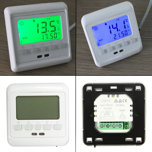 LCD Button Programmable Underfloor Heating Room Thermostat Floor Heating Control 0-35C
