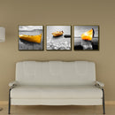 Miico Hand Painted Three Combination Decorative Paintings Yellow Boat Wall Art For Home Decoration