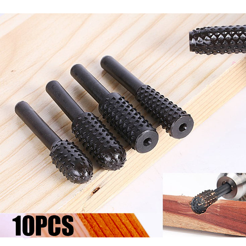 10pcs Rotary Burr Set 6mm Shank Wood Carving Polish Grinding Rasp Drill Bit Tool