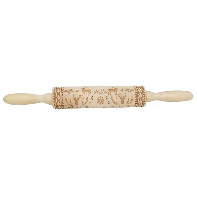 Loskii JM01688 Wooden Christmas Embossed Rolling Pin Dough Stick Baking Pastry Tool New Year Christmas Decoration