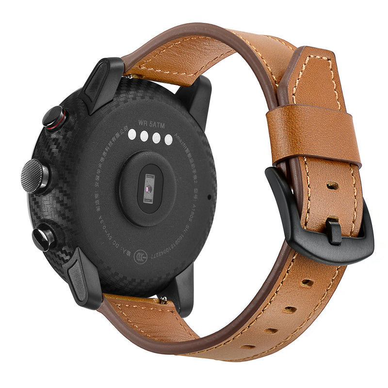 22mm Genuine Leather Watch Band Lack of Angle Watch Strap for Xiaomi Amazfit 2 Smart Watch
