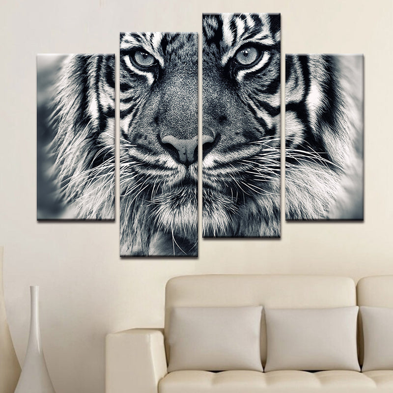 Miico Hand Painted Four Combination Decorative Paintings Tiger Head Wall Art For Home Decoration