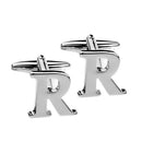 Men Fashionable Wedding Suit Shirt Decor Jewelry Personal Capital Letter R Cufflinks Pack of 2PCS Silver