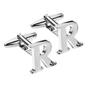 Men Fashionable Wedding Suit Shirt Decor Jewelry Personal Capital Letter R Cufflinks Pack of 2PCS Silver