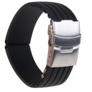 Waterproof Stainless Steel Deployment Buckle Silicone Watch Band Running Fitness Gym Divers Sports Accessory 22mm Black